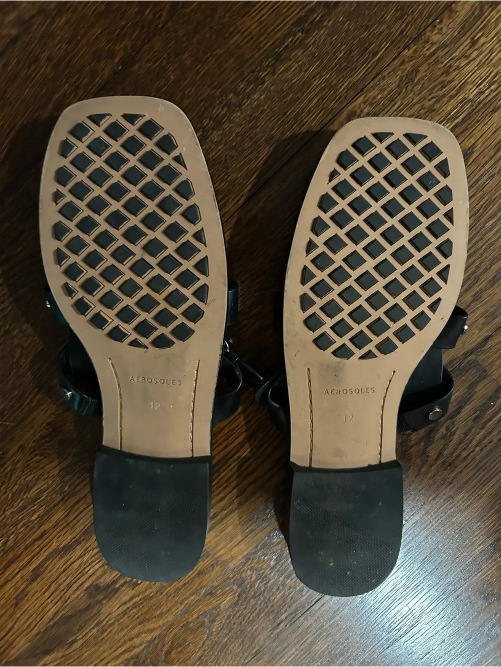 AEROSOLES Black Slide Sandals with Silver Buckle Accents